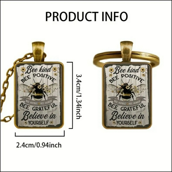 Gold 'Bee Kind' 'Bee-Positive' 'BELIEVE IN YOURSELF' Key Chain - Picture 3 of 5